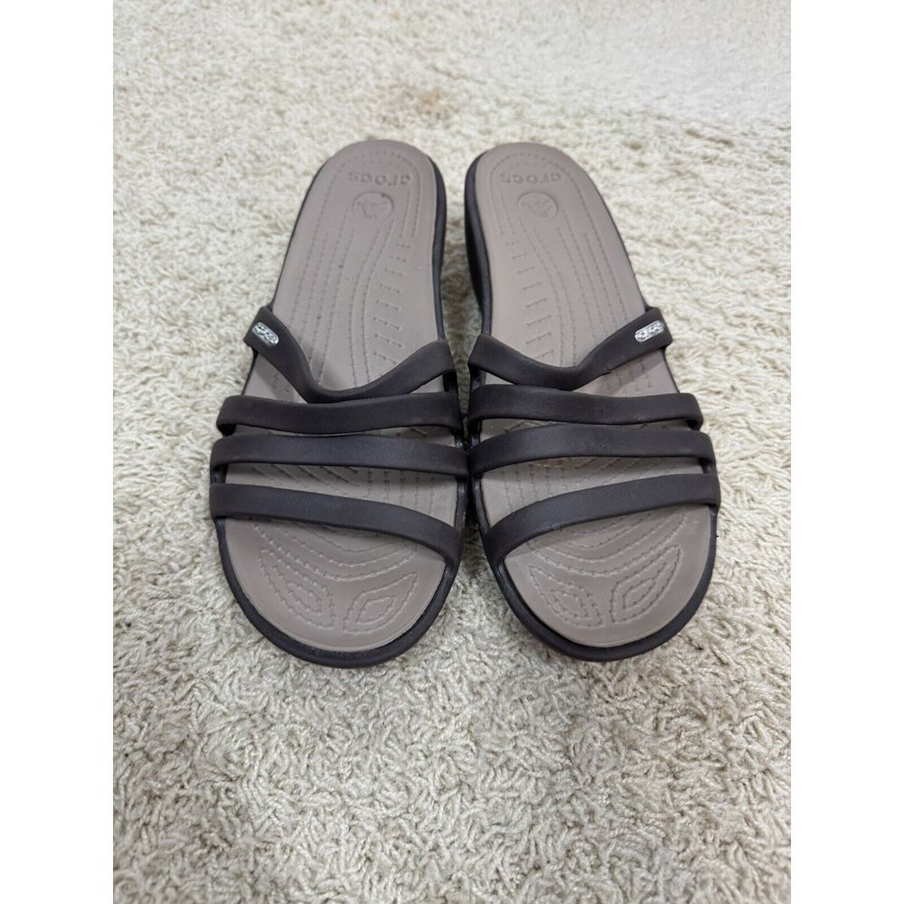Crocs Women's Rhonda Wedge Sandals Slip-On Strappy Slides Brown Size 11 *READ*